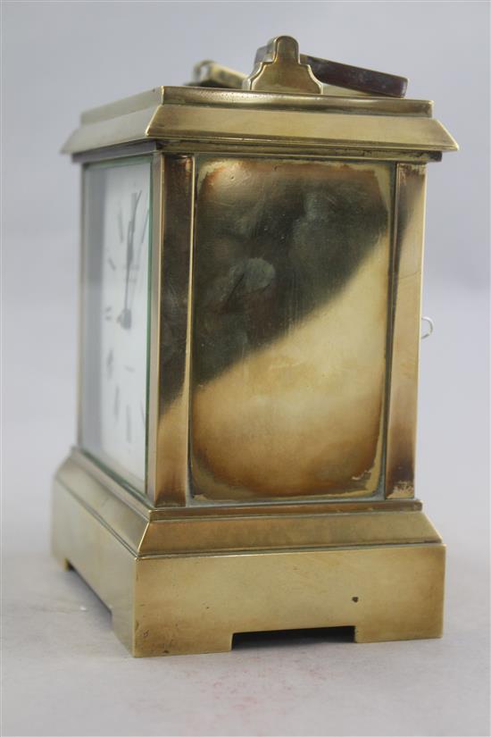 A late Victorian brass cased carriage timepiece, 6in.